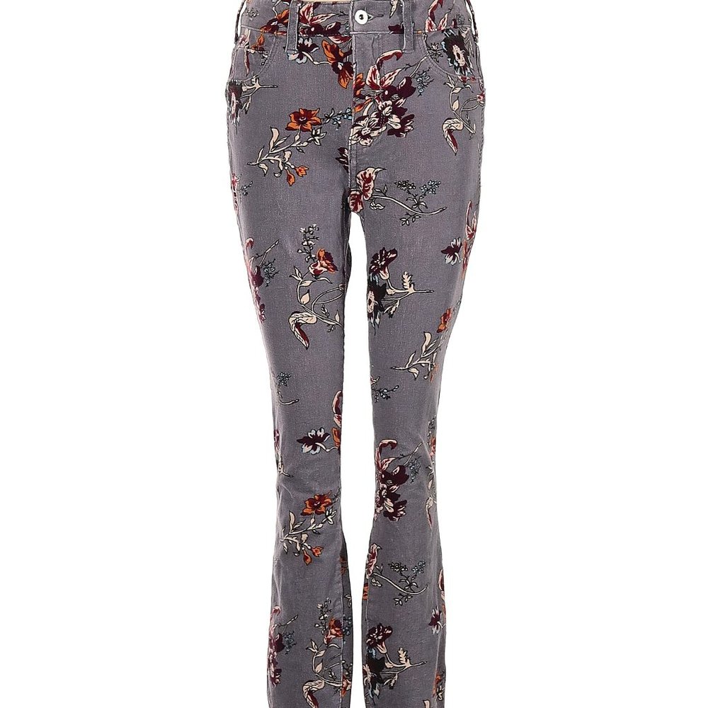 Pilcro and The Letterpress Size 27 Gray Floral High Rise Skinny Corduroy Jeans